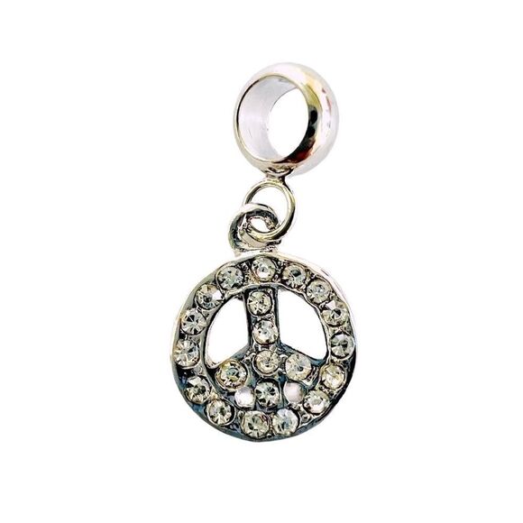 Jewelry - Silver Peace Sign Rhinestone Charm